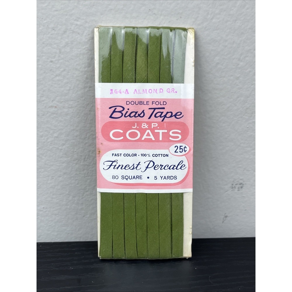 Vintage Narrow Double Fold Bias Tape 164-A Almond Green 5‎ Yards